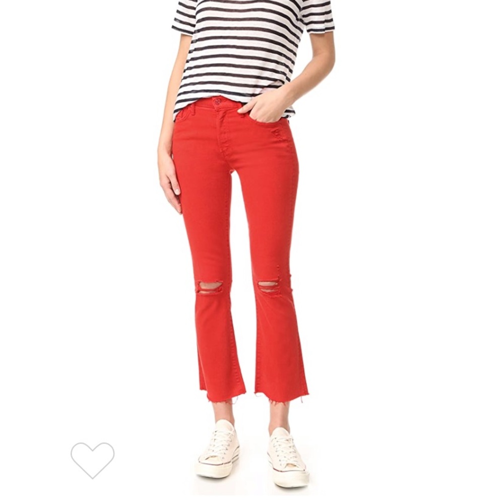 Mother Insider Crop Fray Jeans in Firecracker
